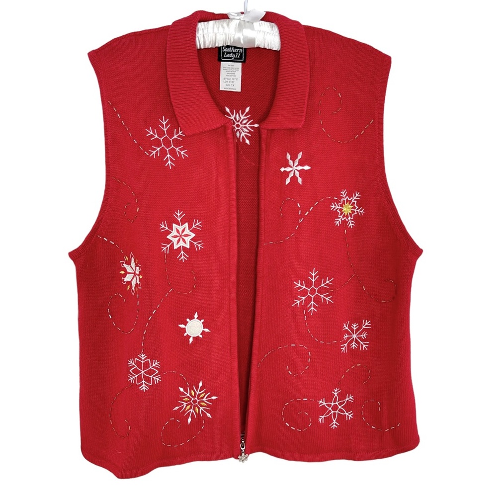 Southern Lady II Red Snowflake Sweater Vest Size 1X - Picture 3 of 7